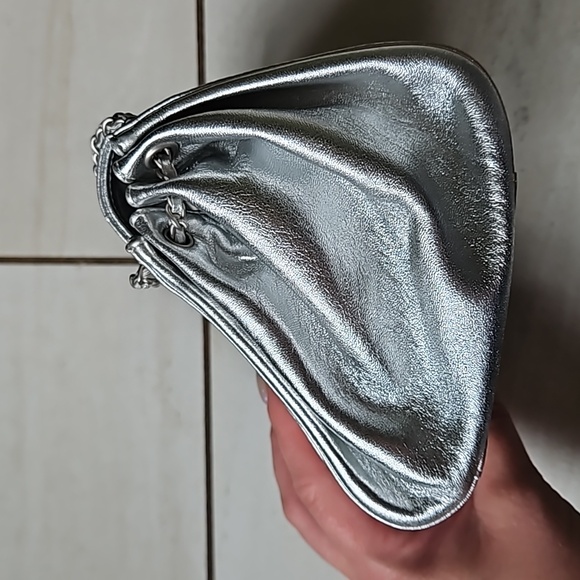 CHANEL Metallic Silver Mini Bag Chain Strap Turnlock w/Card - Picture 5 of 14